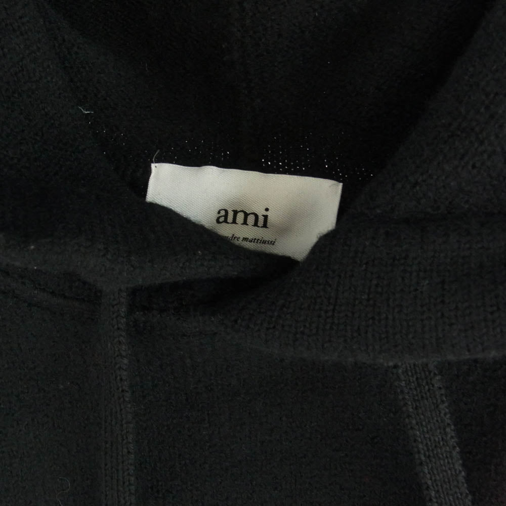 AMI PARIS アミパリス UKS802.018 Alexandre Mattiussi AMI DE COEUR KNIT HOODIE ハートフレンドロゴ ニットフーディ プルオーバー パーカー ブラック系 M【中古】