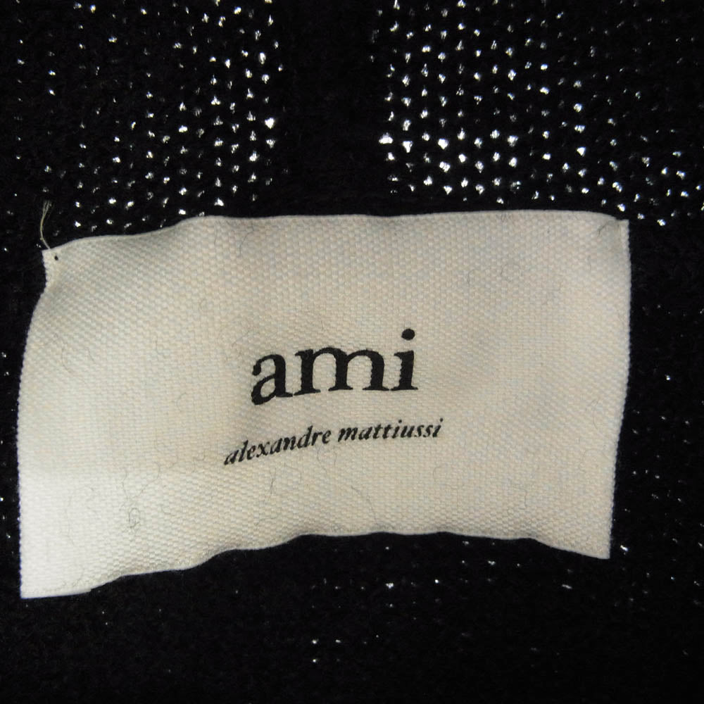 AMI PARIS アミパリス UKS802.018 Alexandre Mattiussi AMI DE COEUR KNIT HOODIE ハートフレンドロゴ ニットフーディ プルオーバー パーカー ブラック系 M【中古】