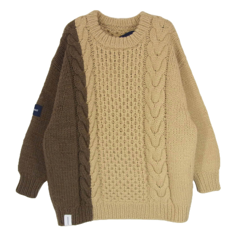 DESCENDANT ディセンダント 19AW ARAN WOOL KNIT アラン ウール ニット カーキ系 1【中古】