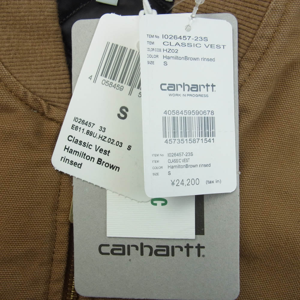 Carhartt カーハート WIP CLASSIC VEST クラシック ベスト ダック地 裏地キルティング ブラウン系 S【美品】【中古】