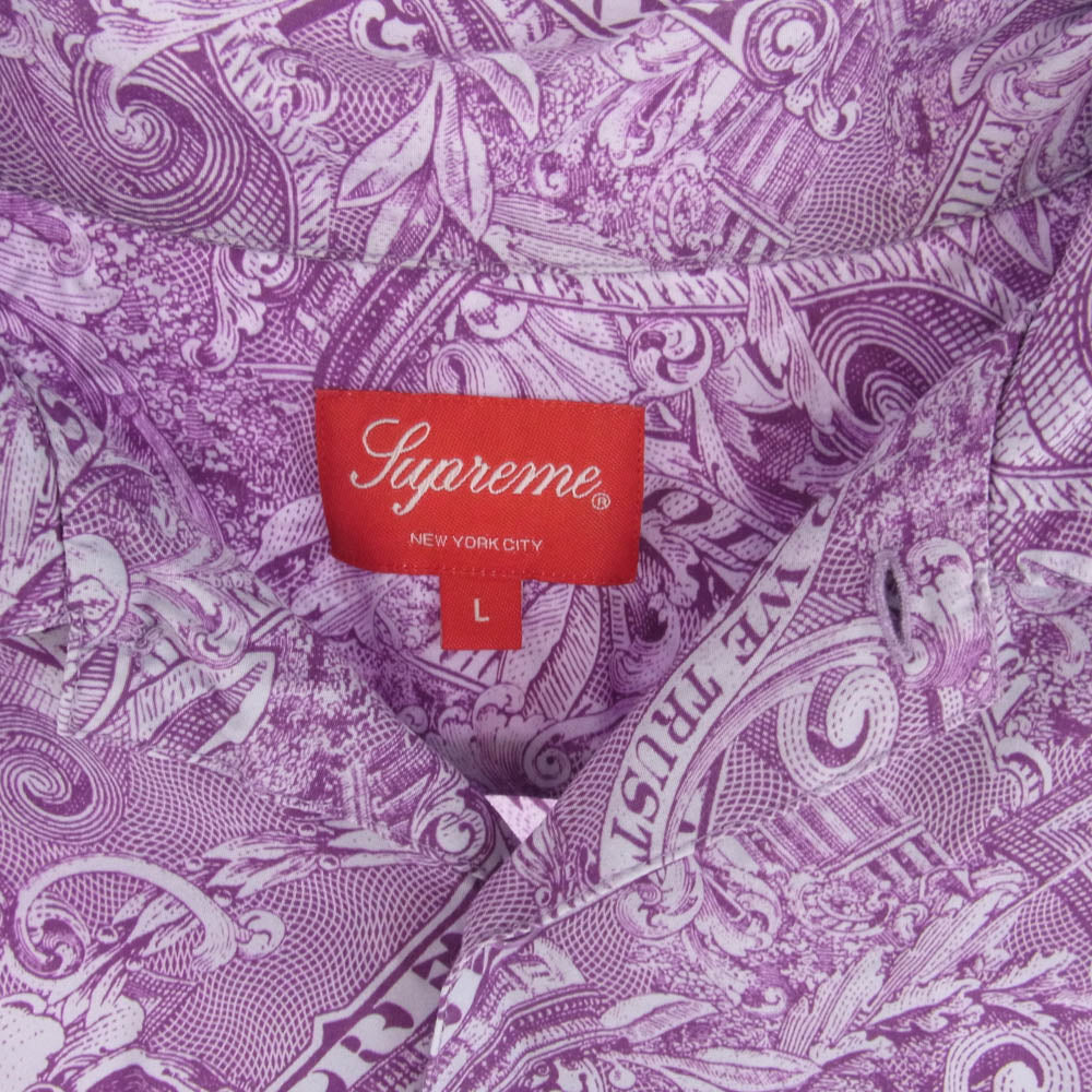 Supreme シュプリーム 23SS Dollar S/S Shirt ドル総柄 レーヨン オープンカラー 半袖シャツ パープル系 L【中古】