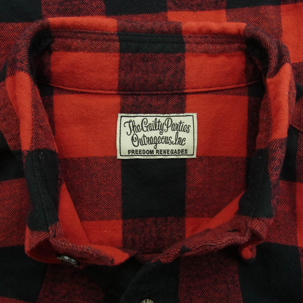 WACKO MARIA ワコマリア ロゴ刺繍 長袖 チェック シャツ レッド系 ブラック系 M【中古】