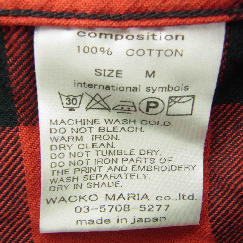 WACKO MARIA ワコマリア ロゴ刺繍 長袖 チェック シャツ レッド系 ブラック系 M【中古】