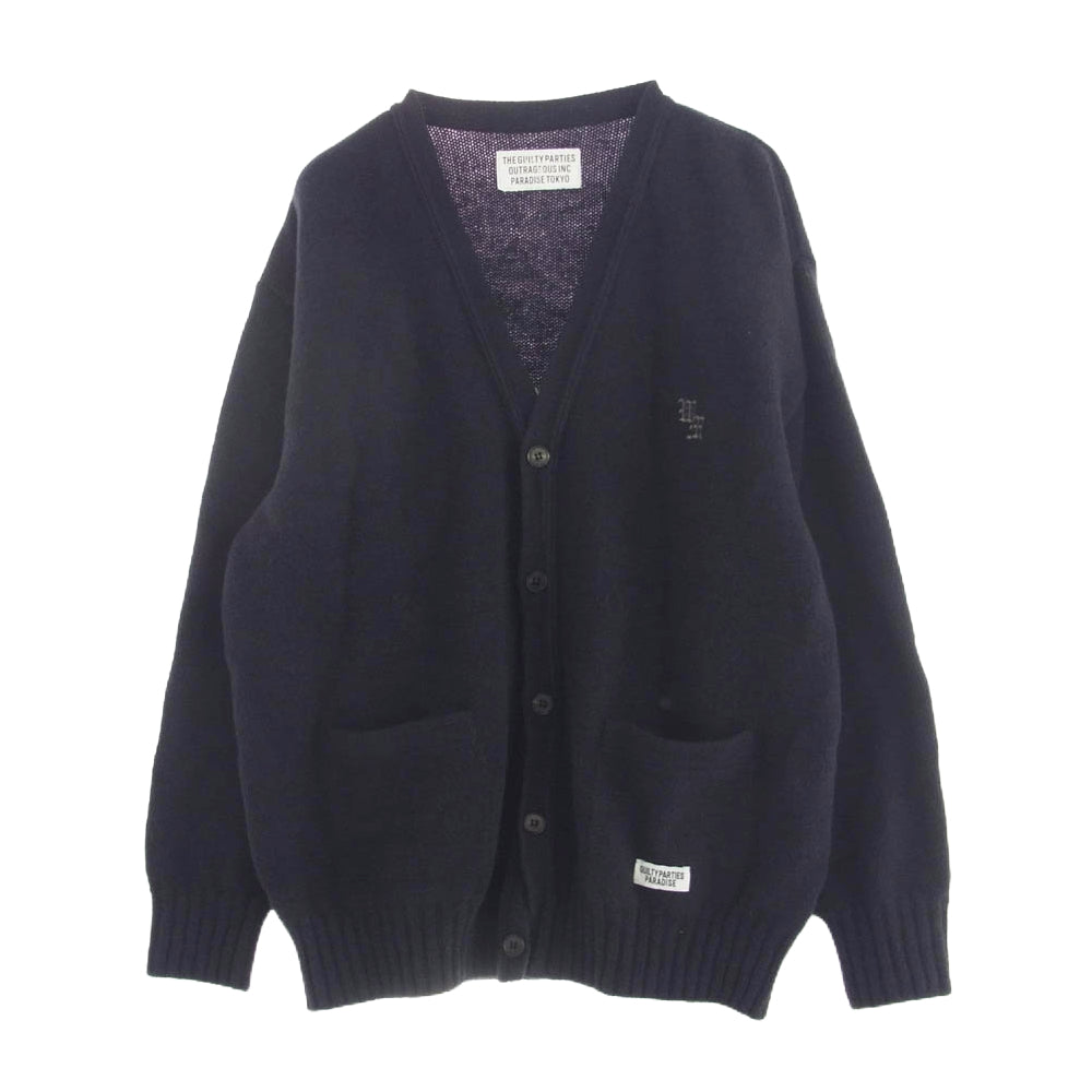 WACKO MARIA ワコマリア 22AW WMK-KN04 CLASSIC CARDIGAN TYPE-2 クラシック カーディガン ロゴ刺繍 ブラック系 M【中古】