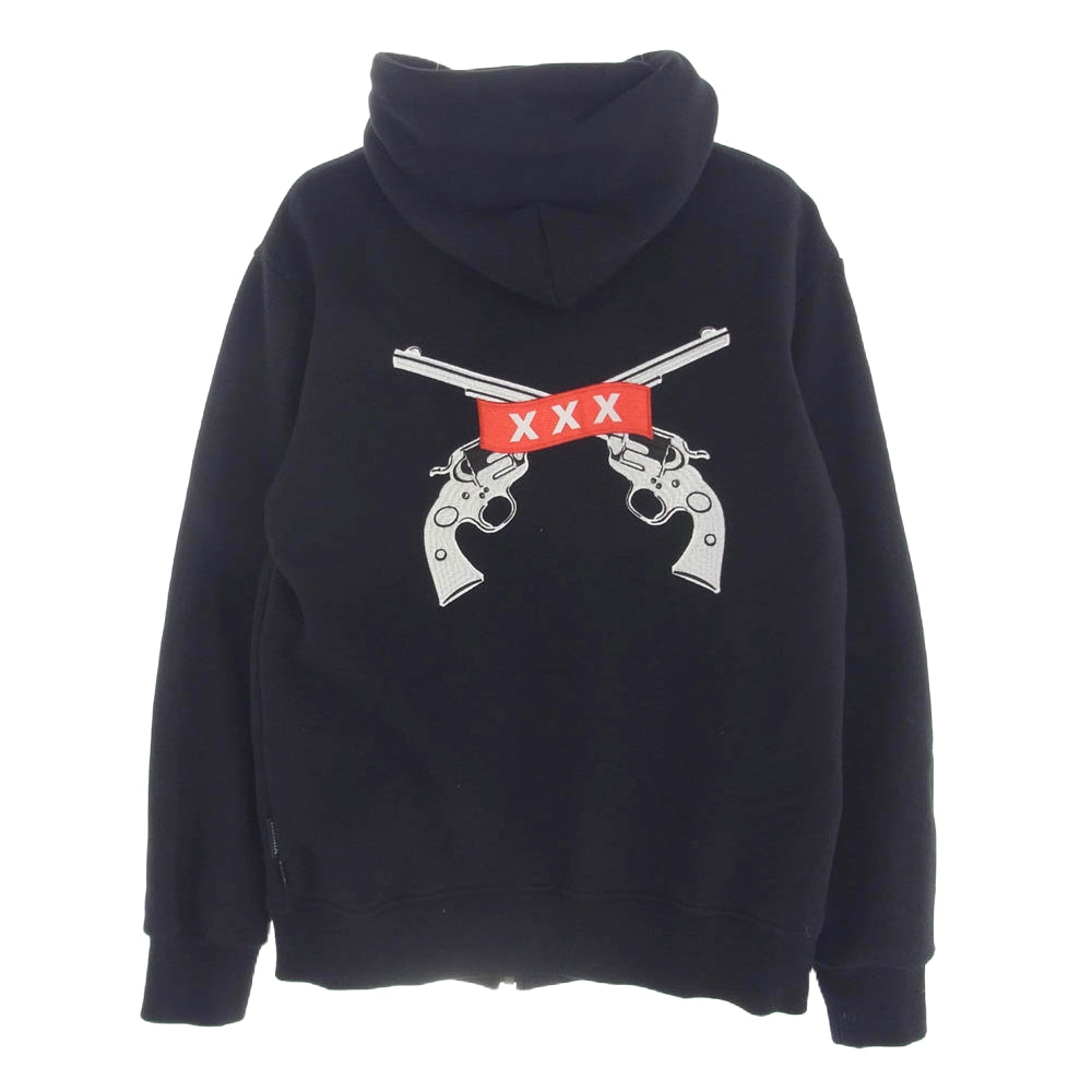 GOD SELECTION XXX ゴッドセレクション GX-S20-RGHD-02 × roarguns ロアーガンズ 刺繍 ジップアップ フーディ パーカー ブラック系 M【中古】