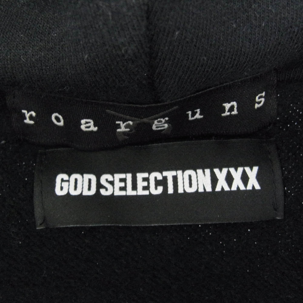 GOD SELECTION XXX ゴッドセレクション GX-S20-RGHD-02 × roarguns ロアーガンズ 刺繍 ジップアップ フーディ パーカー ブラック系 M【中古】