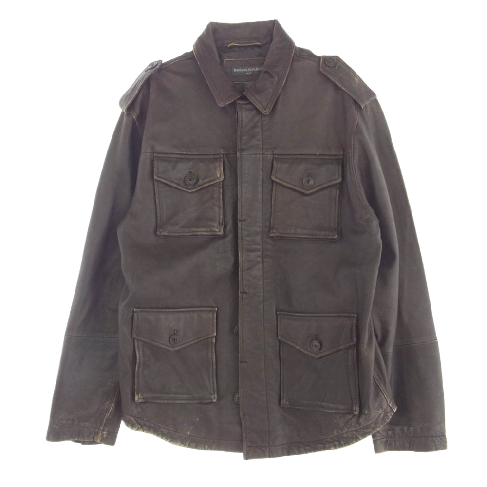 バナナリパブリック 90s 00s レザー ミリタリー ジャケット ブラウン系 L【中古】