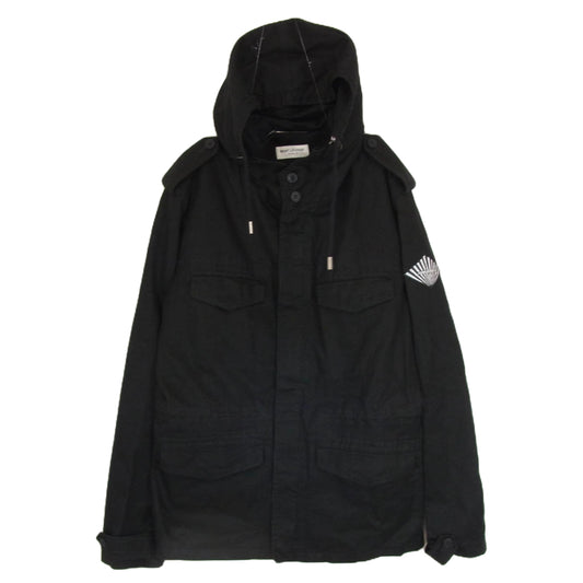 SAINT LAURENT サンローラン V47G 581788 Cotton Zipped Jacket コットン ジップ ジャケット ミリタリー ジャケット ブラック系 48【中古】