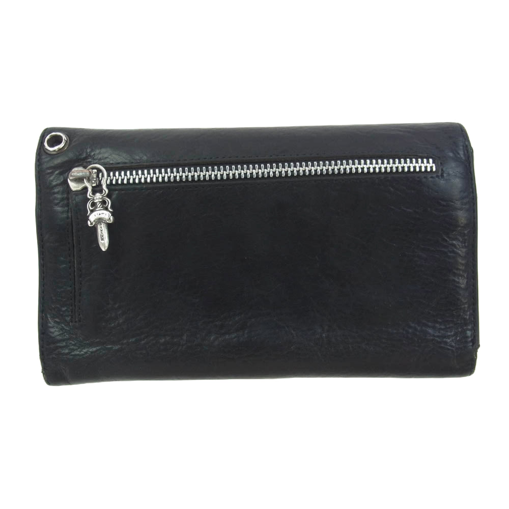 CHROME HEARTS クロムハーツ（原本無） WAVE ウェーブウォレット クロスボールボタン レザー 長財布 ブラック系【中古】