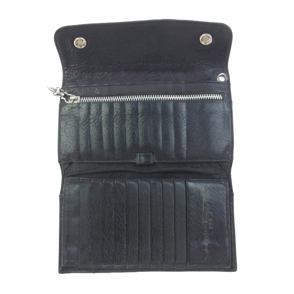 CHROME HEARTS クロムハーツ（原本無） WAVE ウェーブウォレット クロスボールボタン レザー 長財布 ブラック系【中古】