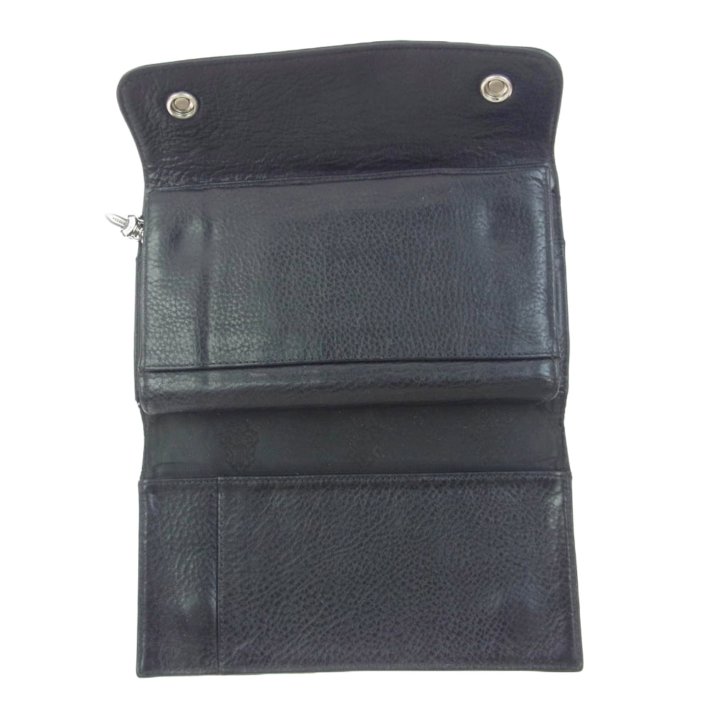 CHROME HEARTS クロムハーツ（原本無） WAVE ウェーブウォレット クロスボールボタン レザー 長財布 ブラック系【中古】