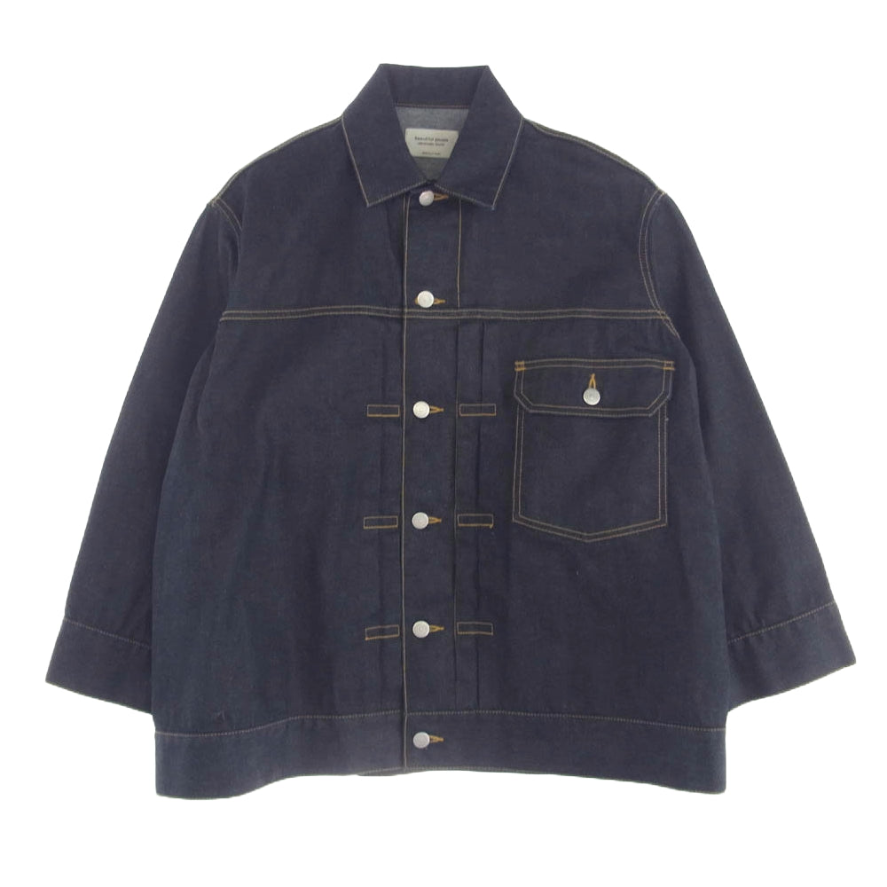beautiful people ビューティフルピープル 1000102017 Selvedge denim THE/a big blouson セルビッチ デニム ビッグ ブルゾン ジャケット ダークネイビー系 34【美品】【中古】