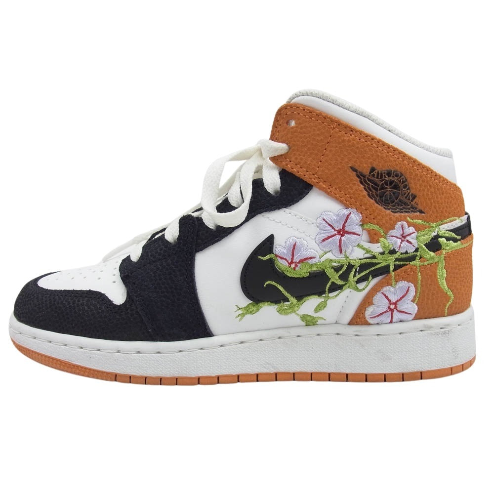 NIKE ナイキ DQ8390-100 GS Air Jordan 1 Mid エアジョーダン1 ミッド Floral Embroidery フローラル エンブロイダリー ハイカットスニーカー ブラック系 ホワイト系 オレンジ系 22.5cm【中古】