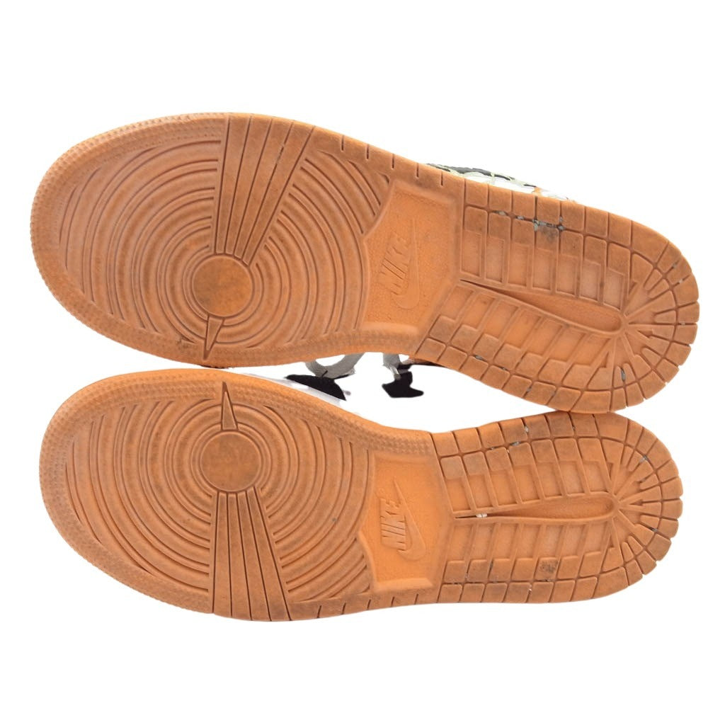 NIKE ナイキ DQ8390-100 GS Air Jordan 1 Mid エアジョーダン1 ミッド Floral Embroidery フローラル エンブロイダリー ハイカットスニーカー ブラック系 ホワイト系 オレンジ系 22.5cm【中古】