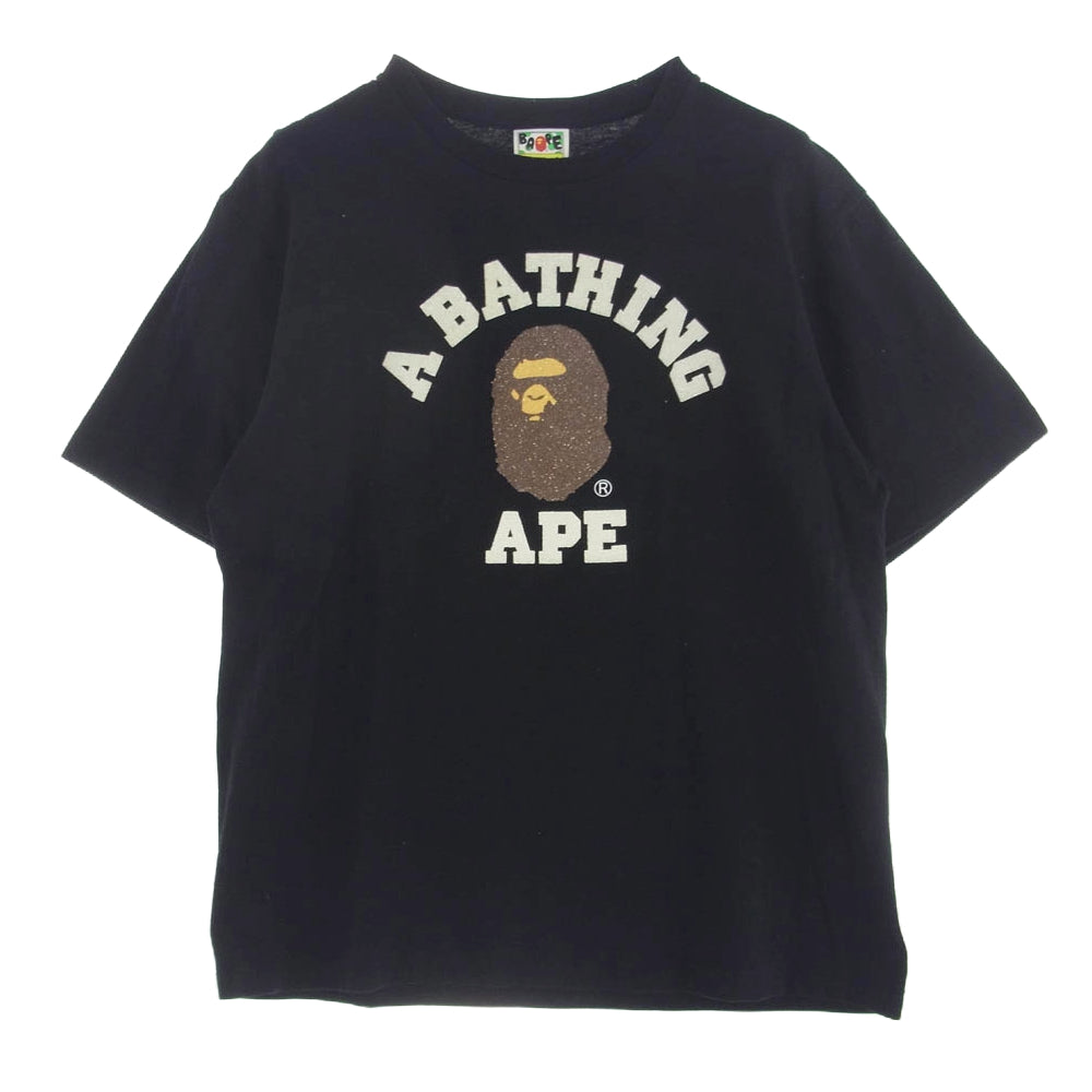 A BATHING APE アベイシングエイプ 001TEF801059X グラスビーズ プリント Tシャツ 半袖 ブラック系 L【中古】