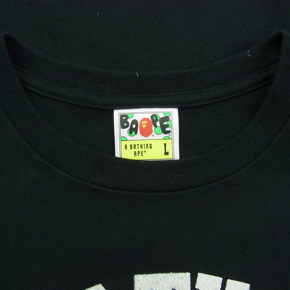 A BATHING APE アベイシングエイプ 001TEF801059X グラスビーズ プリント Tシャツ 半袖 ブラック系 L【中古】