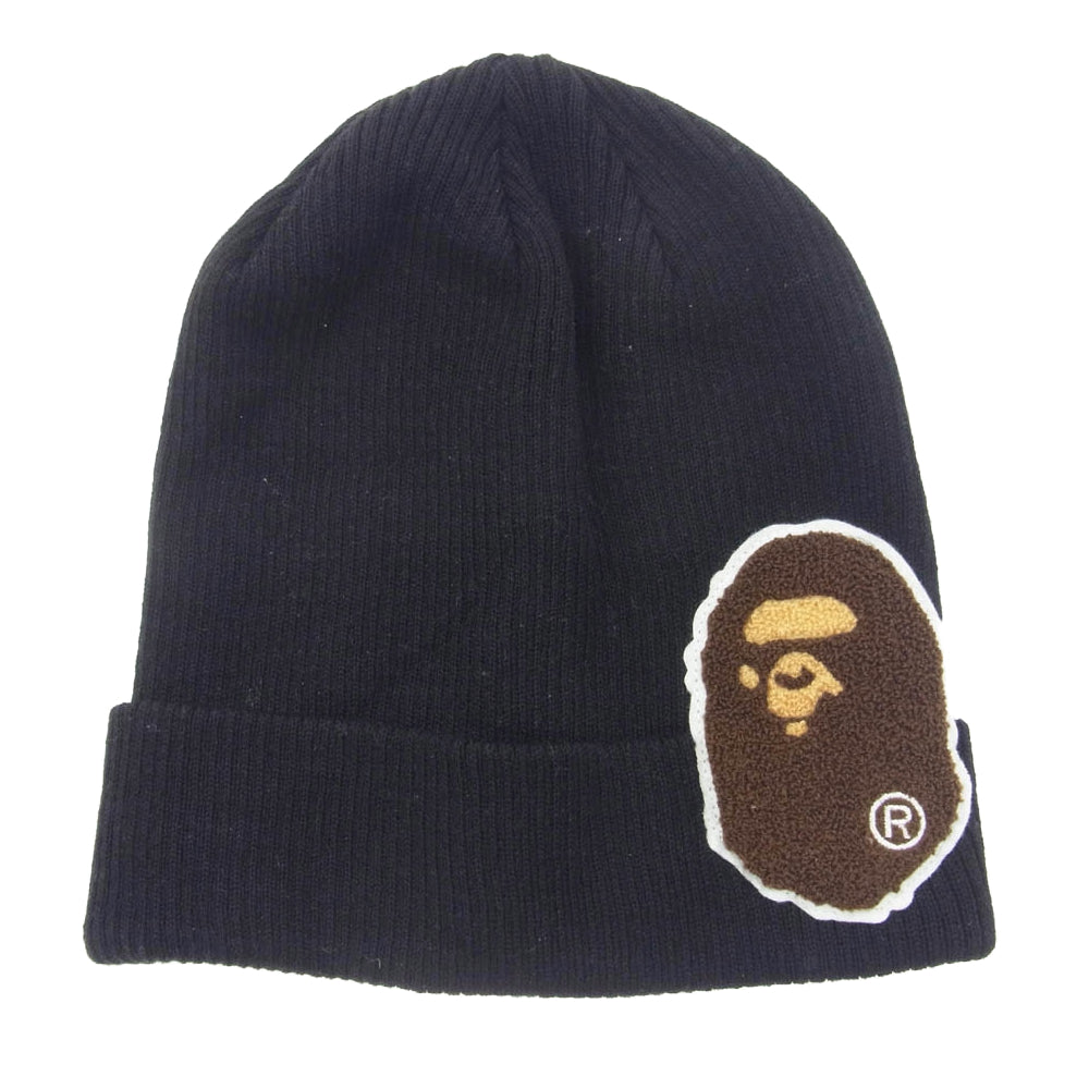 A BATHING APE アベイシングエイプ BAPE ボア ワッペン ニットキャップ ブラック ブラック系 F【中古】