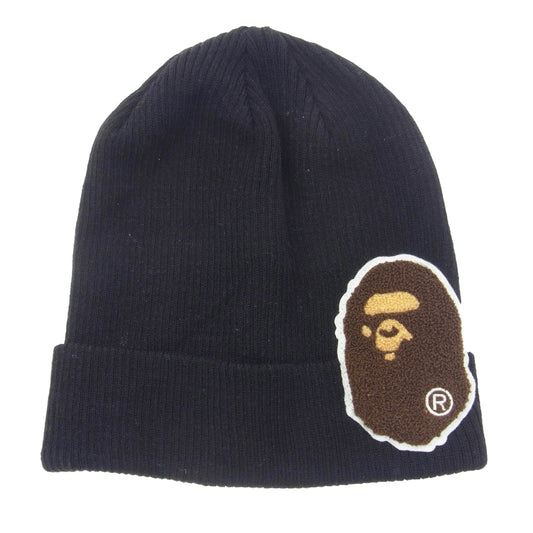 A BATHING APE アベイシングエイプ BAPE ボア ワッペン ニットキャップ ブラック ブラック系 F【中古】