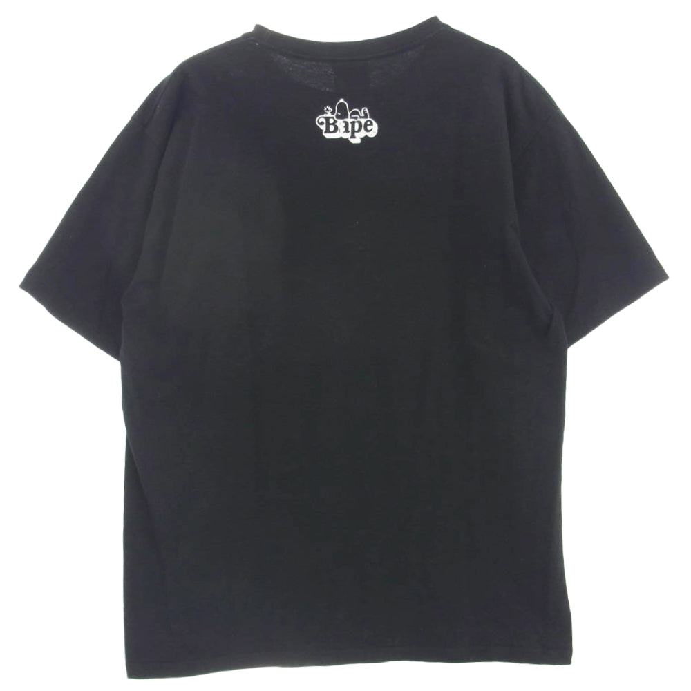 A BATHING APE アベイシングエイプ PEANUTS SNOOPY collaborate tee スヌーピー BAPE プリント Tシャツ ブラック系 XL【中古】