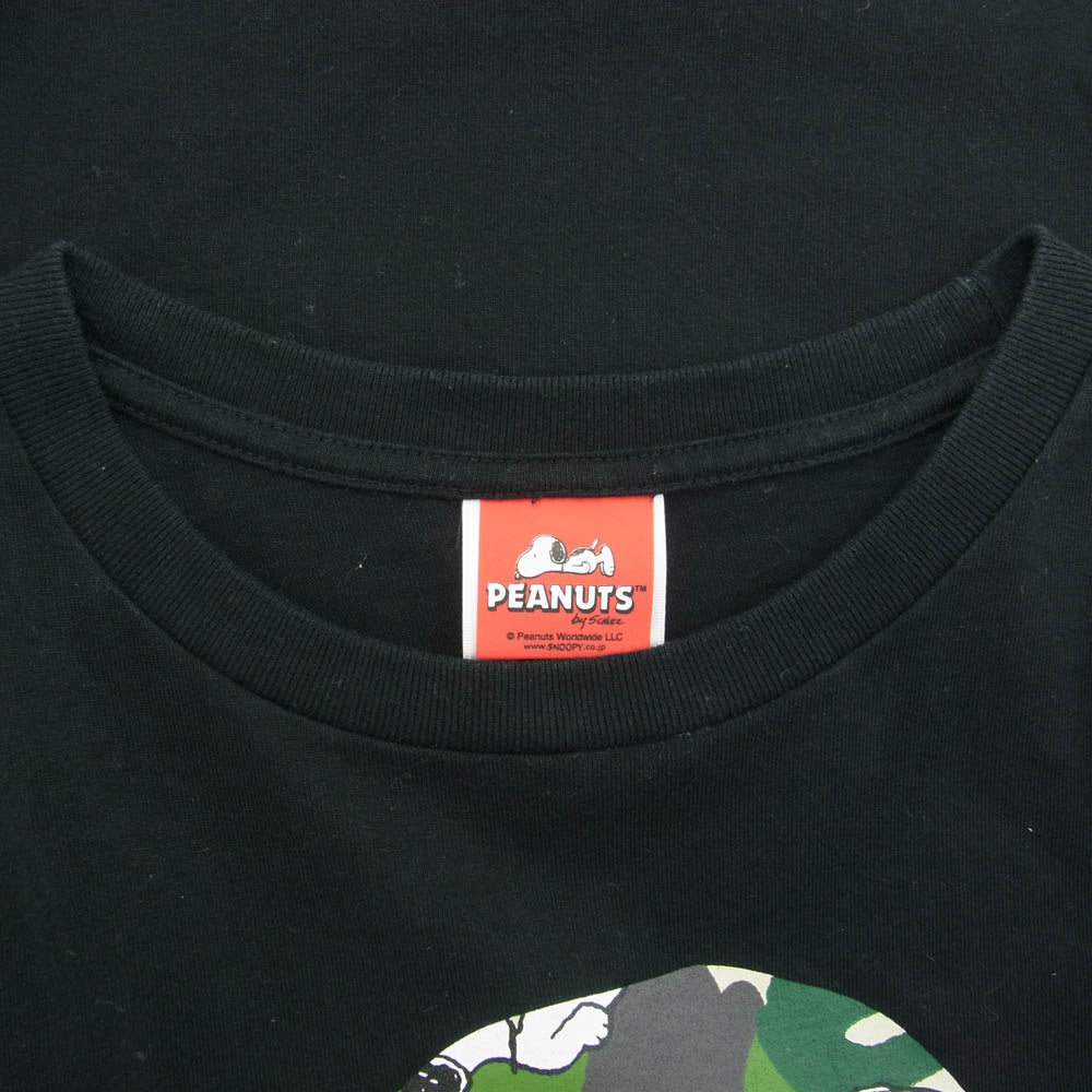 A BATHING APE アベイシングエイプ PEANUTS SNOOPY collaborate tee スヌーピー BAPE プリント Tシャツ ブラック系 XL【中古】