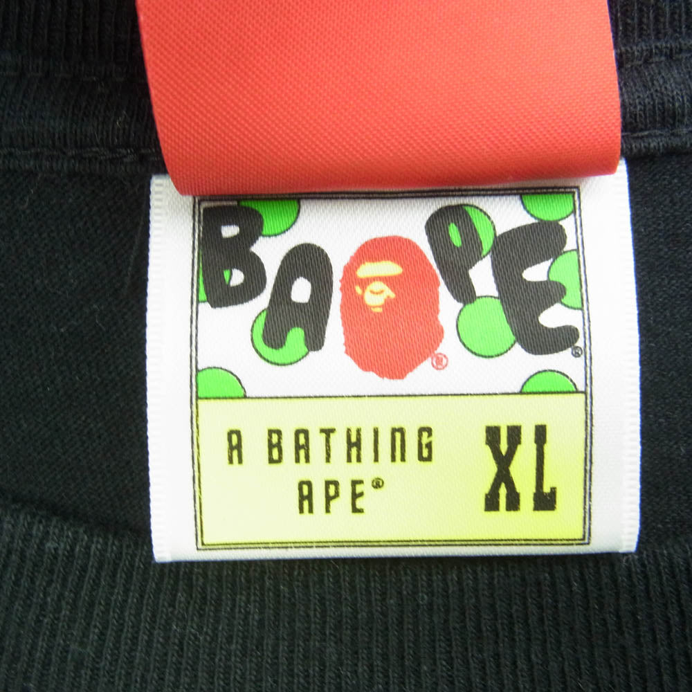 A BATHING APE アベイシングエイプ PEANUTS SNOOPY collaborate tee スヌーピー BAPE プリント Tシャツ ブラック系 XL【中古】