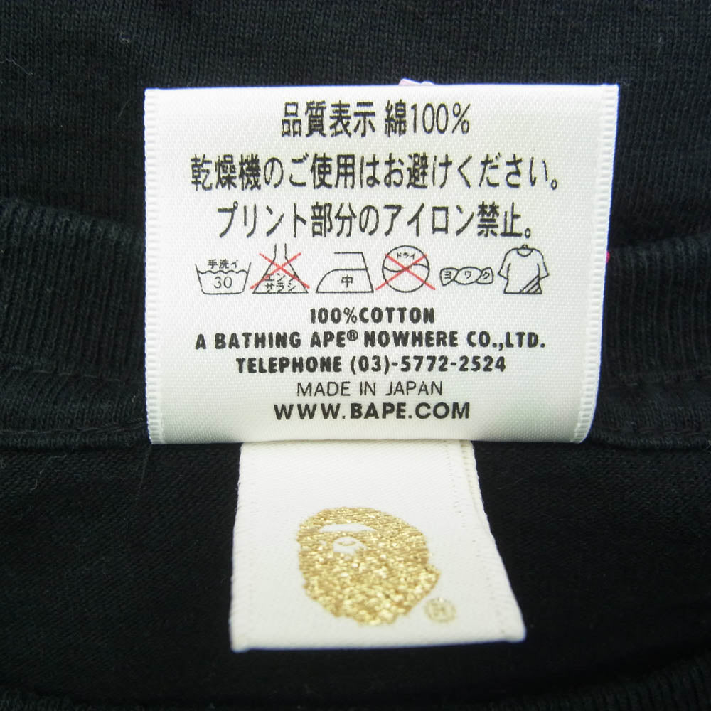 A BATHING APE アベイシングエイプ PEANUTS SNOOPY collaborate tee スヌーピー BAPE プリント Tシャツ ブラック系 XL【中古】