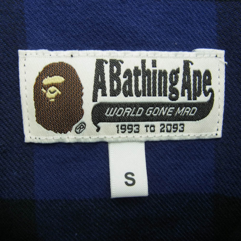 A BATHING APE アベイシングエイプ 001SHK301004Ｍ コットン チェック 刺繍 リラックス フィット シャツ ブルー系 ブラック系 S【中古】