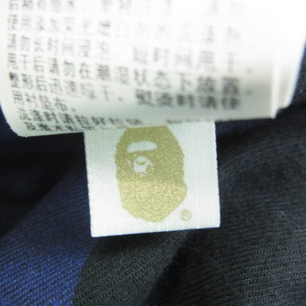 A BATHING APE アベイシングエイプ 001SHK301004Ｍ コットン チェック 刺繍 リラックス フィット シャツ ブルー系 ブラック系 S【中古】