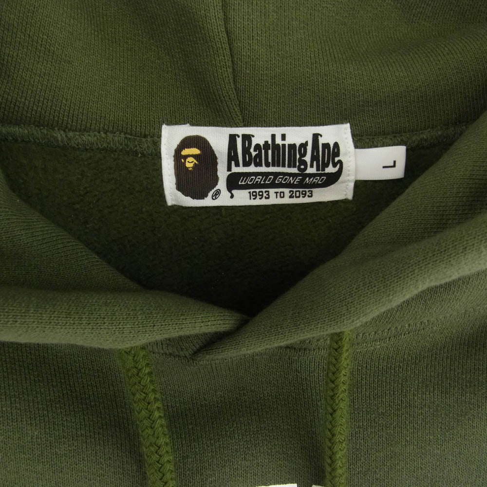 A BATHING APE アベイシングエイプ 001PPF701002X プリント 裏起毛 プルオーバー パーカー グリーン カーキ系 L【中古】