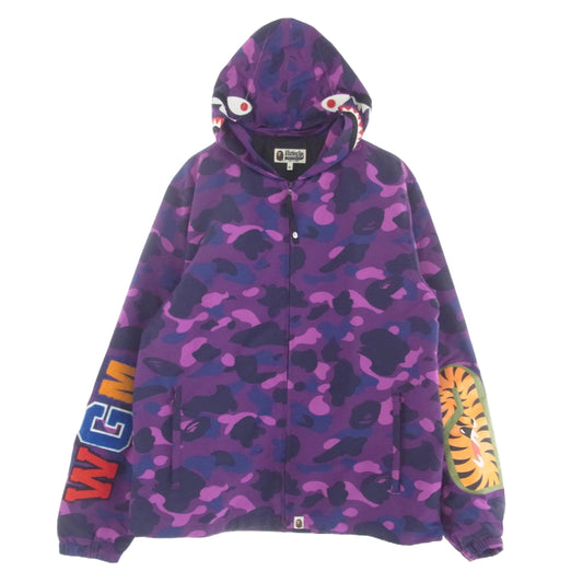 A BATHING APE アベイシングエイプ 001LJG301007X COLOR CAMO SHARK HOODIE JACKET カラーカモフラ シャークパーカー ジャケット パープル系 XL【中古】