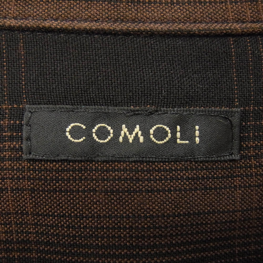 COMOLI コモリ 24SS Z01-02005 レーヨン チェック オープンカラー シャツ ブラウン系 3【中古】