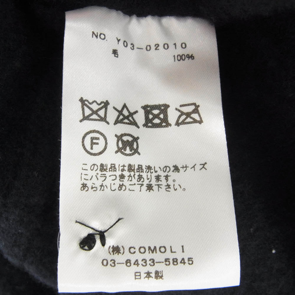 COMOLI コモリ 23AW Y03-02010 縮絨 ウール ハーフジップ シャツ プルオーバー ブラック系 3【中古】