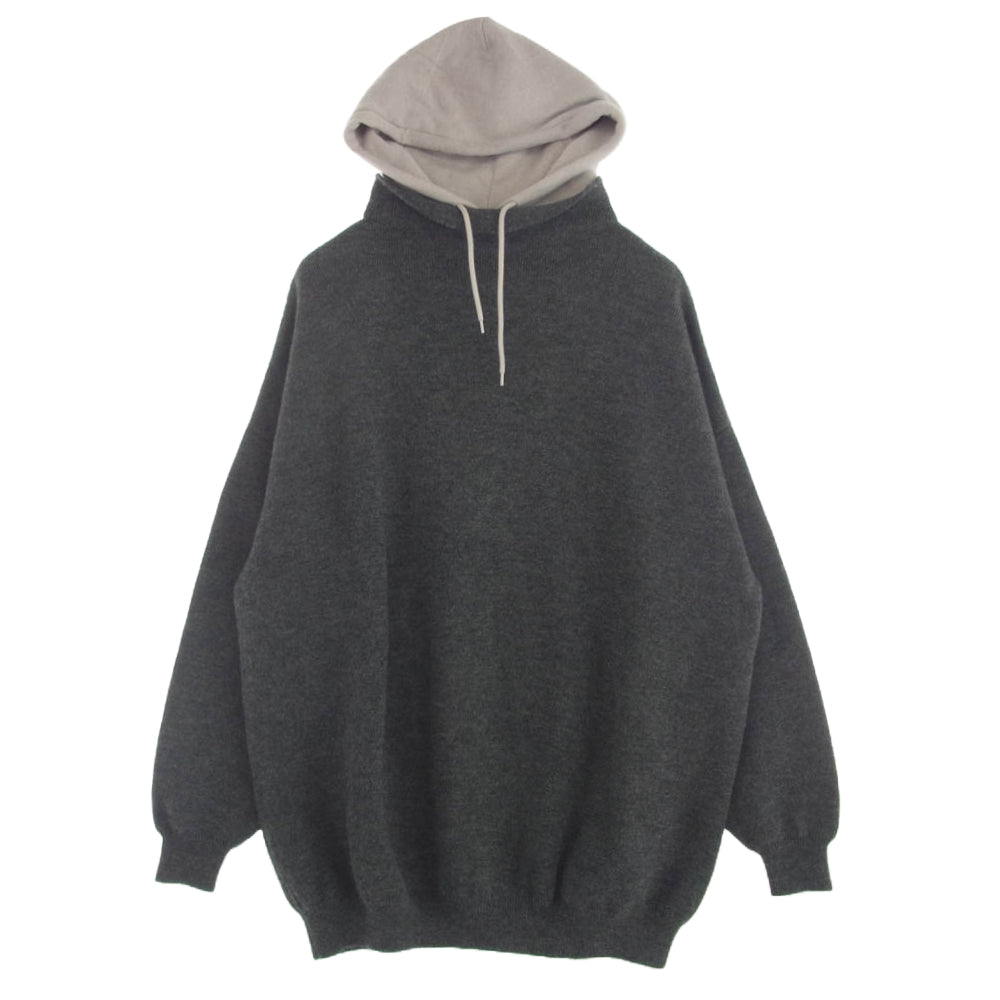 BALENCIAGA バレンシアガ 19AW 594949 T1506 Grey Wool Hooded Sweater バックロゴ刺繍 ニット レイヤード パーカー グレー系 ベージュ系【美品】【中古】