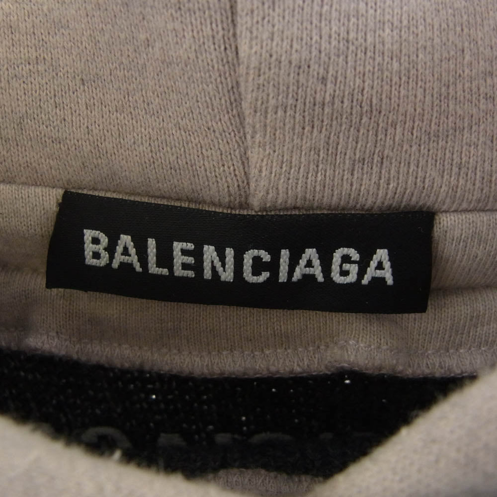 BALENCIAGA バレンシアガ 19AW 594949 T1506 Grey Wool Hooded Sweater バックロゴ刺繍 ニット レイヤード パーカー グレー系 ベージュ系【美品】【中古】