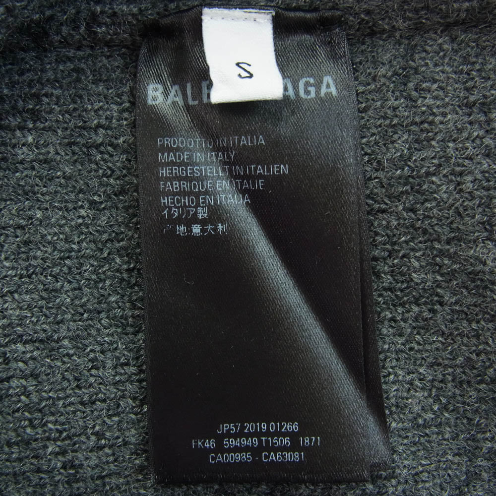 BALENCIAGA バレンシアガ 19AW 594949 T1506 Grey Wool Hooded Sweater バックロゴ刺繍 ニット レイヤード パーカー グレー系 ベージュ系【美品】【中古】