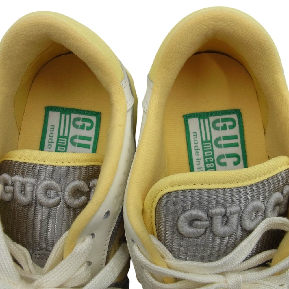 GUCCI グッチ MAC80 インターロッキングG ダブルG ロゴ刺繍 ローカット スニーカー ホワイト系 グレー系 34.5【中古】