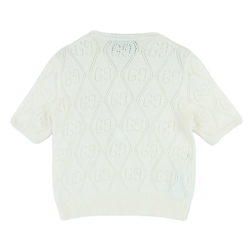 GUCCI グッチ 650676 GG カットデザイン 半袖 ニット プルオーバー カットソー オフホワイト系 XXS【中古】