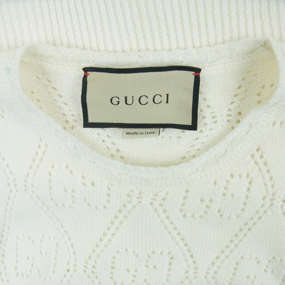 GUCCI グッチ 650676 GG カットデザイン 半袖 ニット プルオーバー カットソー オフホワイト系 XXS【中古】