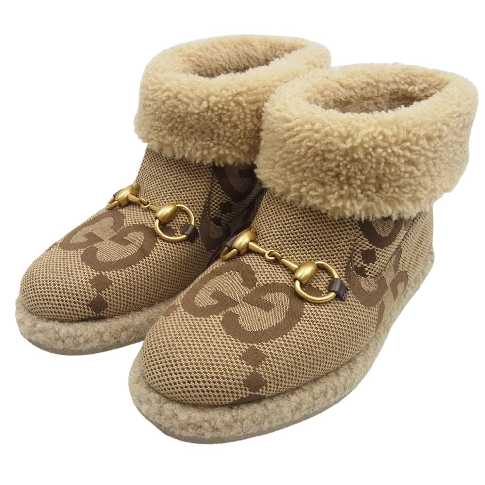GUCCI グッチ ホースビット ムートン ショート ブーツ アンクルブーツ ブラウン系 34【中古】