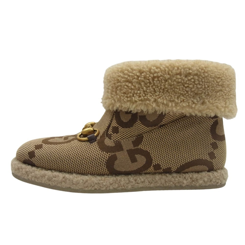 GUCCI グッチ ホースビット ムートン ショート ブーツ アンクルブーツ ブラウン系 34【中古】