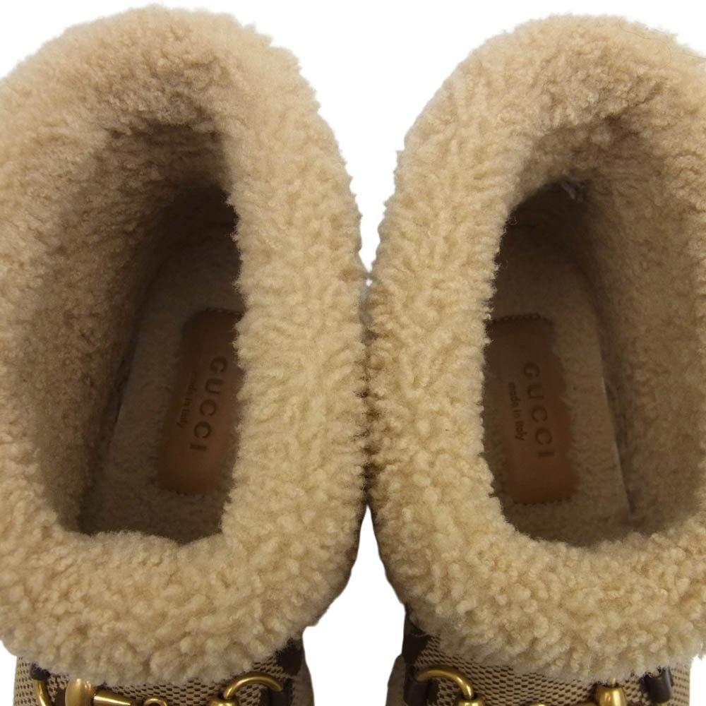 GUCCI グッチ ホースビット ムートン ショート ブーツ アンクルブーツ ブラウン系 34【中古】