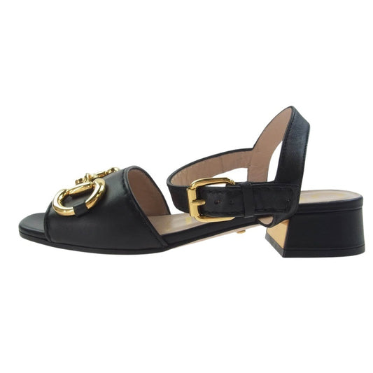 GUCCI グッチ 655413 ホースビット ローヒール ストラップ オープントゥ サンダル ブラック系【中古】