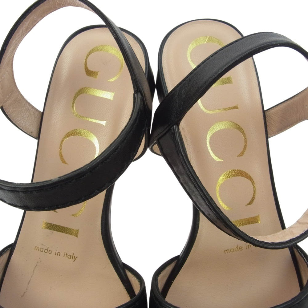 GUCCI グッチ 655413 ホースビット ローヒール ストラップ オープントゥ サンダル ブラック系【中古】