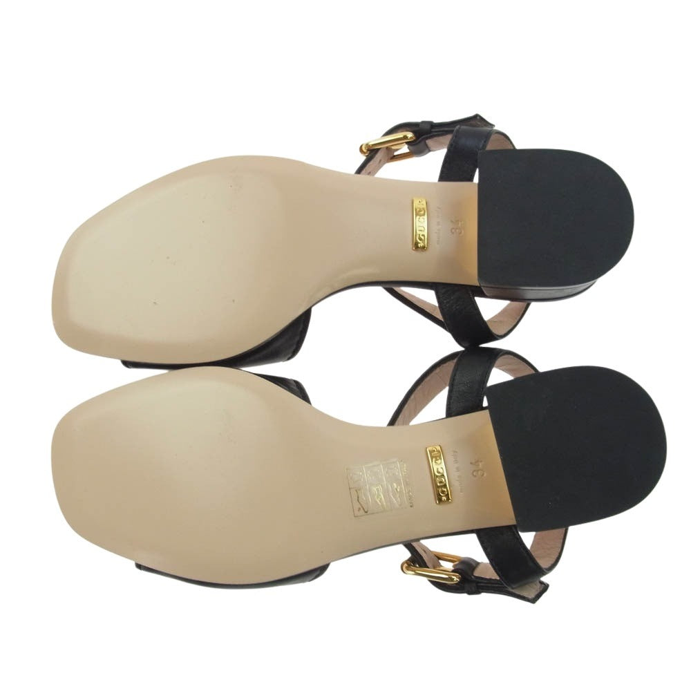 GUCCI グッチ 655413 ホースビット ローヒール ストラップ オープントゥ サンダル ブラック系【中古】