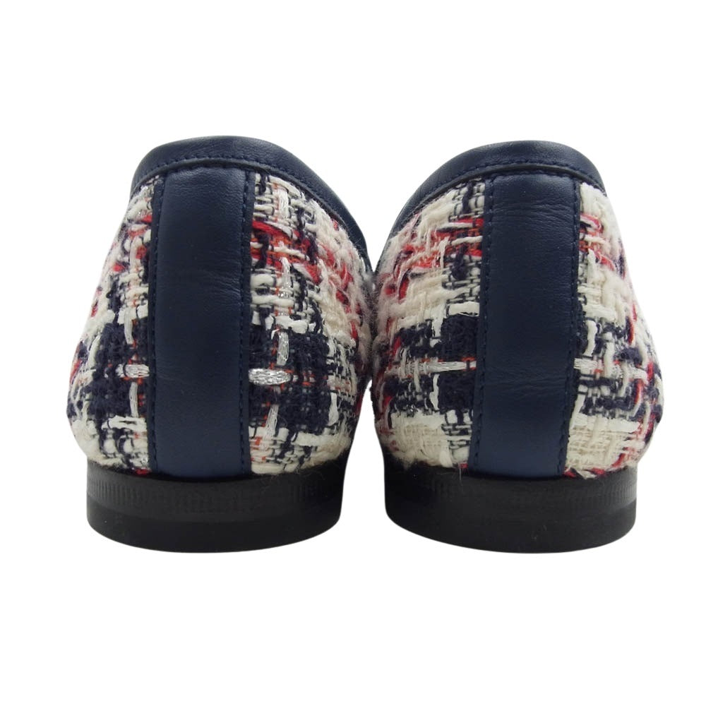 GUCCI グッチ 431467 ヨルダーン ツイード チェック ホースビット ローファー ホワイト系 レッド系 ネイビー系 34【中古】