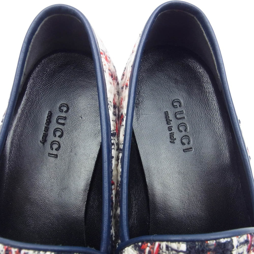 GUCCI グッチ 431467 ヨルダーン ツイード チェック ホースビット ローファー ホワイト系 レッド系 ネイビー系 34【中古】