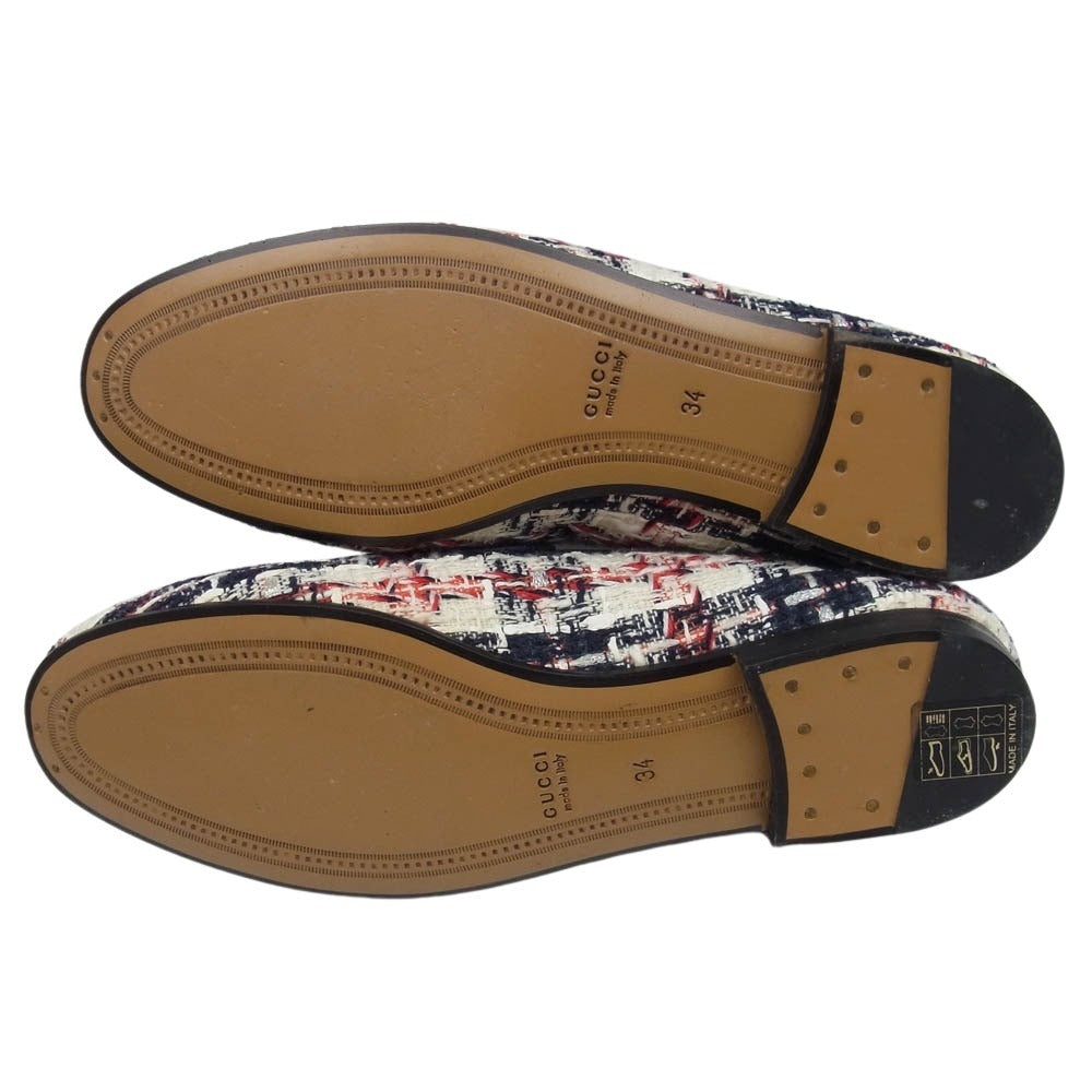 GUCCI グッチ 431467 ヨルダーン ツイード チェック ホースビット ローファー ホワイト系 レッド系 ネイビー系 34【中古】