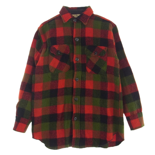 ヨーク 60s ウール チェック シャツ 長袖 レッド系 グリーン系 ブラック系 S【中古】