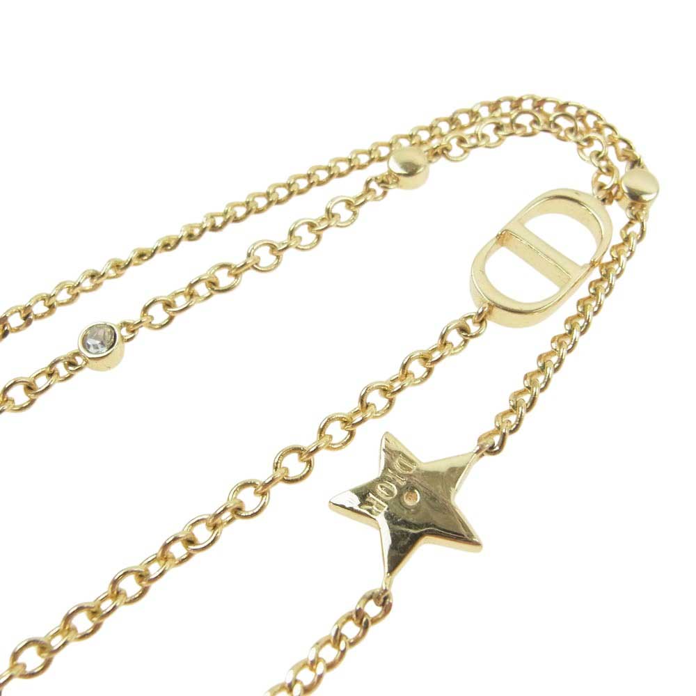 Christian Dior クリスチャンディオール PETIT CD ダブルチェーン アイコン 2連 ラインストーン スター ロゴ ネックレス【中古】