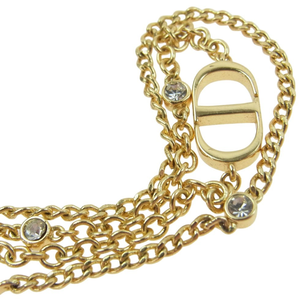 Christian Dior クリスチャンディオール PETIT CD ダブルチェーン アイコン 2連 ラインストーン スター ロゴ ネックレス【中古】